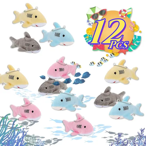 12 Stück Mini Stofftier Soft Shark Plüschtiere Ozean Tier Spielzeug für Kleinkinder Kinder 4 7