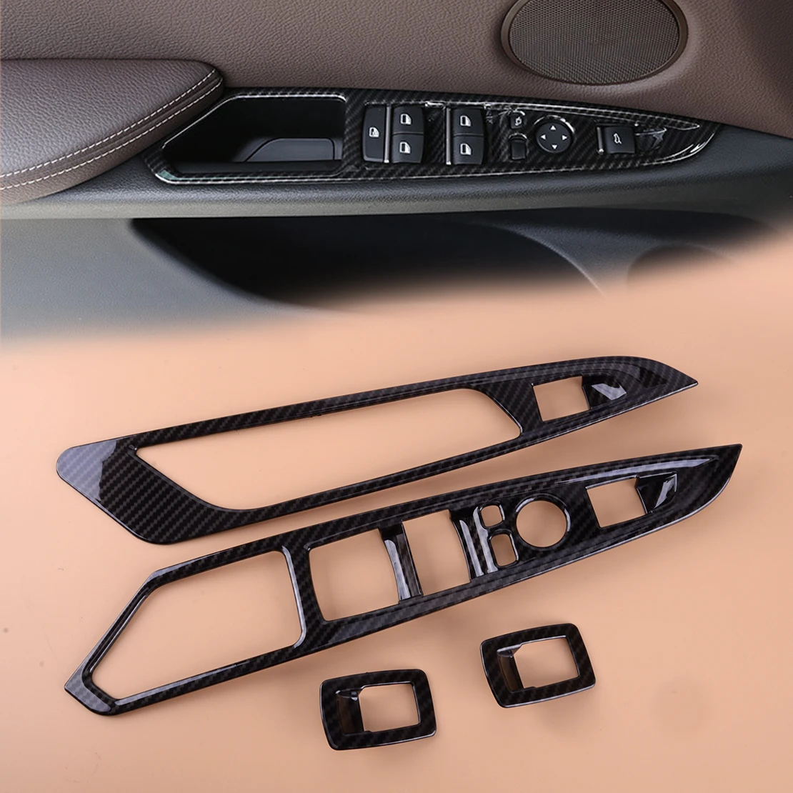 Auto Tür Fensterheber Schalter Taste Abdeckung Trim Set Fit für BMW X5 F15 X6 F16 2015-2017 2018 carbon Faser Stil Links Hand Stick Image