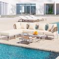 Latitude Run® TREXM 8-Piece Patio Sectional Sofa Set w/ Tempered Glass Coffee Table & Wooden Coffee Table For Outdoor Oasis, Garden | Wayfair