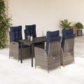 Vidaxl 5 Piece Patio Dining Set w/ Cushions Poly Rattan, Rectangular Table Metal in Black/Blue/Gray | 55.1 W x 227.6 D in | Wayfair 3213307