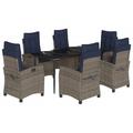 Vidaxl 7 Piece Patio Dining Set w/ Cushions Poly Rattan, Rectangular Table Metal in Black/Blue/Gray | 63 W x 31.5 D in | Wayfair 3212868