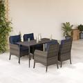 Vidaxl 5 Piece Patio Dining Set w/ Cushions Poly Rattan, Rectangular Table Metal in Black/Blue/Gray | 55.1 W x 27.6 D in | Wayfair 3212006