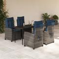 Vidaxl 5 Piece Patio Dining Set w/ Cushions Poly Rattan, Rectangular Table Metal in Black/Blue/Gray | 55.1 W x 27.6 D in | Wayfair 3212865