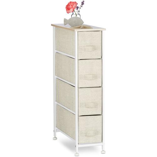 Regalsystem, 4 Stoff-Schubladen, universale Schubladenbox, Metall und Holz, HxBxT: 76 x 20 x 48 cm,