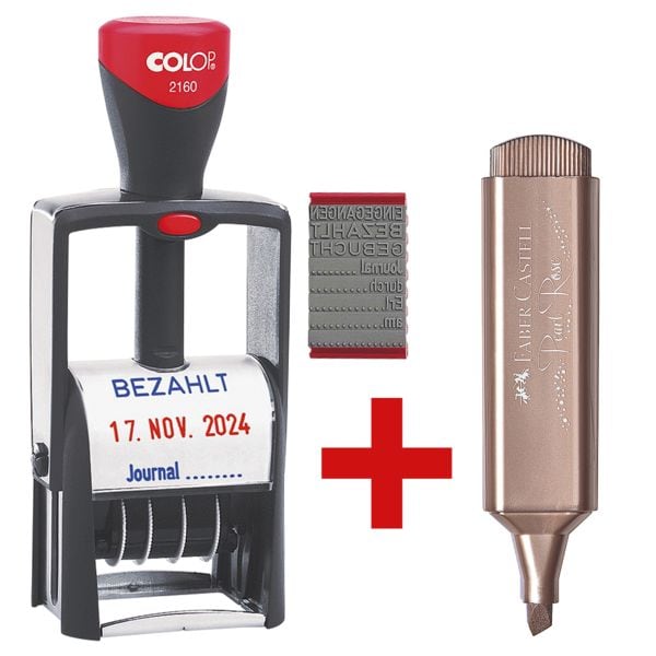 Colop Datumstempel »2160/RL« inkl. Textmarker »TL 46 Metallic« rosé rosa, 6.2x15x4.1 cm Image