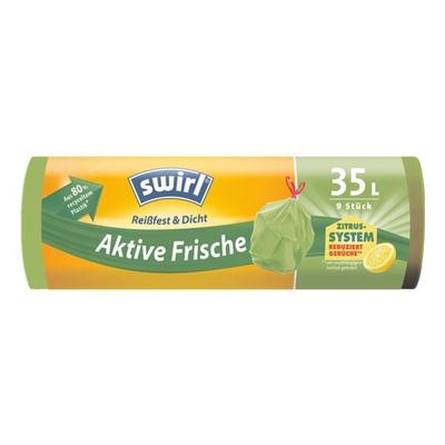 9 Müllbeutel »Aktive Frische« mit Zugband 35 l grün, Swirl