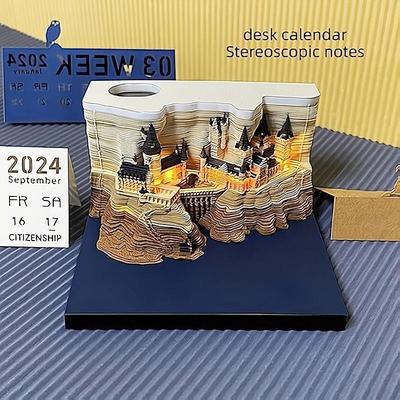 1pc 2024 Desk Calendar Memo Pad 3D Magic Castle Weekly Calendar Notepad 3D Memo Pad DIY Decoration Gift