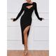 Women's Black Dress Prom Dress Party Dress Split Cut Out V Neck Long Sleeve Midi Dress Birthday Vacation Formal Black Red Summer Spring