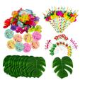 114PCS/184PCS Hawaiian Festival Party Turtle Back Leaf Hibiscus Flower Paper Straw Umbrella 24 Cake Sticks Combination Package