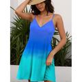 Abito Mini Donna Abito Petite Abito Estivo Abito Slip Abito Tropicale Hawaii Sexy Vacanza Spiaggia Nuoto Vestibilità Regolare Ombra Colore Gradiente Senza Maniche V Scollatura Spaghetti Blu