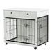 Royard Oaktree Dog Crate Furniture with Double Doors Furniture Style Pet Crate End Table with 2 Storage Drawers 38.4 Decorative Dog Kennel Cage on Wheels for Medium Large Dogs White