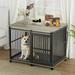 Royard Oaktree Dog Crate Furniture with Sliding Barn Door and Flip Top 43.7 Wooden and Metal Dog Kennel with 6 Wheels and Mat Furniture Style Dog Crate End Table for Medium Large Dogs Grey