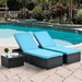 Alvera 3 Pc Outdoor Patio Chaise Lounge Chair Set - Blue