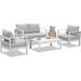 Aluminum Patio Furniture Set 4 Pcs Modern Outdoor Conversation Set Sectional Sofa with Upgrade Cushion and Coffee Table White