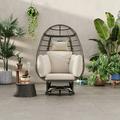 Rattan Egg Patio Chair Outdoor or Indoor Swivel Chair with Cushions with 350lbs Capacity Chair with Rocking Function for Balcony Poolside and Garden Gray Wicker + Beige Cushion