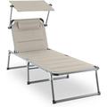 HElectQRIN Amalfi Folding Lounge Chair Pool Lounge Chairs for Outside Portable Tanning Chair Chaise Lounge Outdoor Pool Chairs Outdoor Lounge Chairs - 5 Reclining Positions - Sunshade - Beige