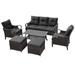 6 Pcs Outdoor Sectional Sofa With Reclining Backrest Ottomans Black Cushions Brown+Black + Rattan+Metal + Foam + Garden & Outdoor + Seats 8 + Sectional Seating Groups