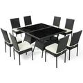 Gymax 10PCS Rattan Dining Set Cushioned Chair Table w/ Glass Top Furniture Patio
