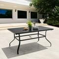 NUU GARDEN Outdoor 61 x 37 Rectangle Dining Table with 1.57 Umbrella Hole 6-Person Steel Slat Outdoor Patio Table for Patio Garden Backyard and Balcony Black