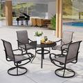 5 Pieces Patio Dining Set Outdoor Furniture Set with 37 Square Wood-Like Table and 4 Padded Textilene Fabric Swivel High Back Chairs for Garden Poolside Backyard Porch