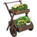 Outdoor Plant Stand on Wheels with 2 Shelves Wooden Flower Cart Display Stand Wagon Decor for Garden Patio Balcony Greenhouse