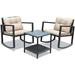 YFENGBO 3 Pieces Rocking Bistro Set Outdoor Patio Rocking Chairs with Coffee Table Rattan Wicker Conversation Set for Garden Lawn Backyard Balcony
