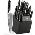 18 Pieces Damascus Kitchen Knife Set 8 Piece 1 Non-slip ABS Ergonomic Triple Rivet Handle for Meat Fork Knife Sharpener and Kitchen Shears 17 Slots Wooden Knife Block NF-D0603T-18B