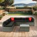 Russo 5 Pc Outdoor Patio Rattan Sectional Sofa Set - Black+Gray