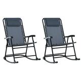 Oversized Folding Rocking Camping Chair Set of 2 Outdoor Rockers with Headrests Zero Gravity Bungee Lawn Chairs for 2 Adults Gray