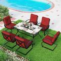 durable Patio Dining Set for 4 Outdoor Furniture Square Bistro Table with 1.57 Umbrella Hole 4 Spring Motion Chairs with Cushion Burgundy for Backyard Garden Lawn