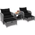 YFENGBO 5 Pieces Wicker Outdoor Patio Chairs Set with Ottoman Patio Conversation Set with Ottoman Underneath All Weather PE Rattan Balcony Set & End Table Black