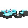 Diophros 7 Pieces Outdoor Sectional Sofa All Weather PE Wicker Patio Sofa Couch Conversation Set with Glass Table for Garden Backyard