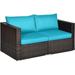 YFENGBO 2 PCS Patio Wicker Corner Sofa Set Loveseat w/4 Zippered Cushions Additional Seat Sectional Sofa Set for Backyard Balcony Patio Garden Poolside Blue