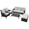 6 Pcs Outdoor Sectional Sofa With Reclining Backrest Ottomans Light Gray Cushions Brown+Light Gray + Rattan+Metal + Foam + Garden & Outdoor + Seats 8 + Sectional Seating Groups