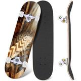 Prxcm Skateboard Complete for Beginners Adults Teens 31 x 8 Old World Library Oil Parquet Italian Tiles Maple Double Kick Concave Skateboards