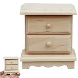 Nightstands Bed Table Miniature Bedside Cupboard Doll House Furniture Cabinet Unfinished Wooden