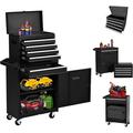 5-Drawer Rolling Tool Chest Tool Cabinet Garage 2 in 1 High Capacity Detachable Tool Box Portable with Wheels and Lock Top Chest for Warehouse Garage Repair Shop (Black)