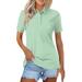 Qwertyu Women s Polo Shirts with Short Sleeves 3 Buttons Short Sleeve Cotton Golf Shirts Solid Color Collared Button Down Casual Work Tee Tops Mint Green M