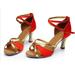 Ecqkame Women s Middle Heels Shoes Clearance Girl Latin Dance Shoes Med-Heels Satin Shoes Party Tango Dance Shoes Red 37