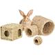 Accessoires pour petits animaux, 3 pièces, maison en herbe, tunnel en foin, balles nourriture,