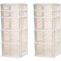 YZboomLife Plastic 5 Clear Drawer Medium Home Organization Container Tower with 3 Large Drawers and 2 Small Drawers Black Frame 2 Pack