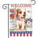 RooRuns Welcome Spring Summer American the Beautiful Cute Dog Flag Flower 4th of July Garden Yard Flag Double Sided Polyester Welcome House Flag Banners for Patio Lawn Outdoor Home Decor