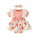 Elainilye Fashion Baby Girl Outfit Ruffled Print Top With Straps Shorts And Headband Three Piece Set Summer Outfits For 0-18 Months Old Orange