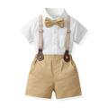 Elainilye Fashion Toddler Boys Clothes Spring Short Sleeve Top Strap Shorts Suit Solid Color Photography Performance Set Brown