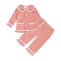 APEXFWDT Kids Toddler Girl Christmas Red Long Sleeve Top Shirt Pants Two Piece Pajamas Set Velvet Button Down T-Shirt Tops Pants Ruffle Pjs Sleepwear Clothes