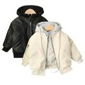 KYAIGUO Baby Boys Girls Hooded Faux Leather Jacket for Kids Leather Jacket Long-Sleeved Padded Solid Colour Zipper Outwear for 9M-9Y