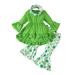 Bagilaanoe 3pcs Baby Girl Pants Set Toddler Long Sleeve A-line Dress Tops + Print Flare Trousers + Headband 1T 2T 3T 4T 5T 6T Kids Casual Clothes