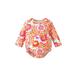 Emmababy Long Sleeve Round Neck Floral Romper Bathing Suit for Toddler Girls