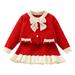 Tosmy Toddler Kids Girls Outfits Long Sleeve Knit Pullover Bowknot Tops Skirts Outfits Cute Clothes