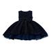 NIUREDLTD Flower Girl Dress Pageant Party Dress Long Round Collar Sleeveless Bow Front And Back A Line Dress Wedding Party Princess Dress Pageant Gown For Toddler Grils Dark Blue Size 140/9